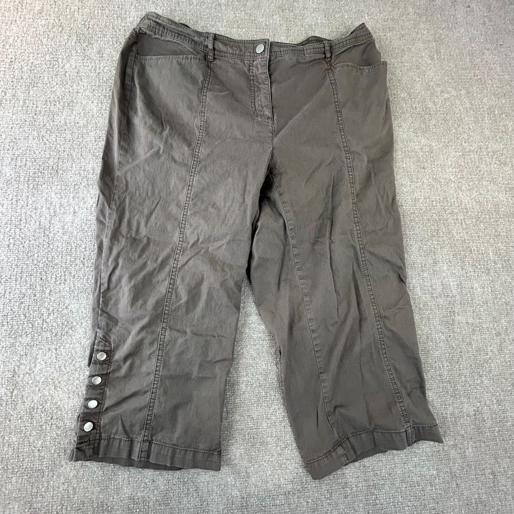 JM Collection Capri Pants Womens 14W Brown Cotton Stretch Mid Rise Ankle‎ Button